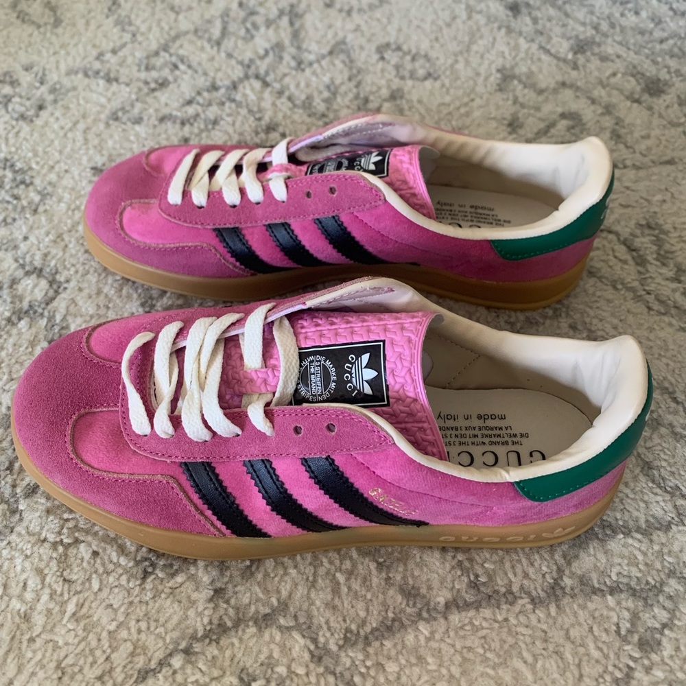 Gucci x Adidas pink suede gazelles